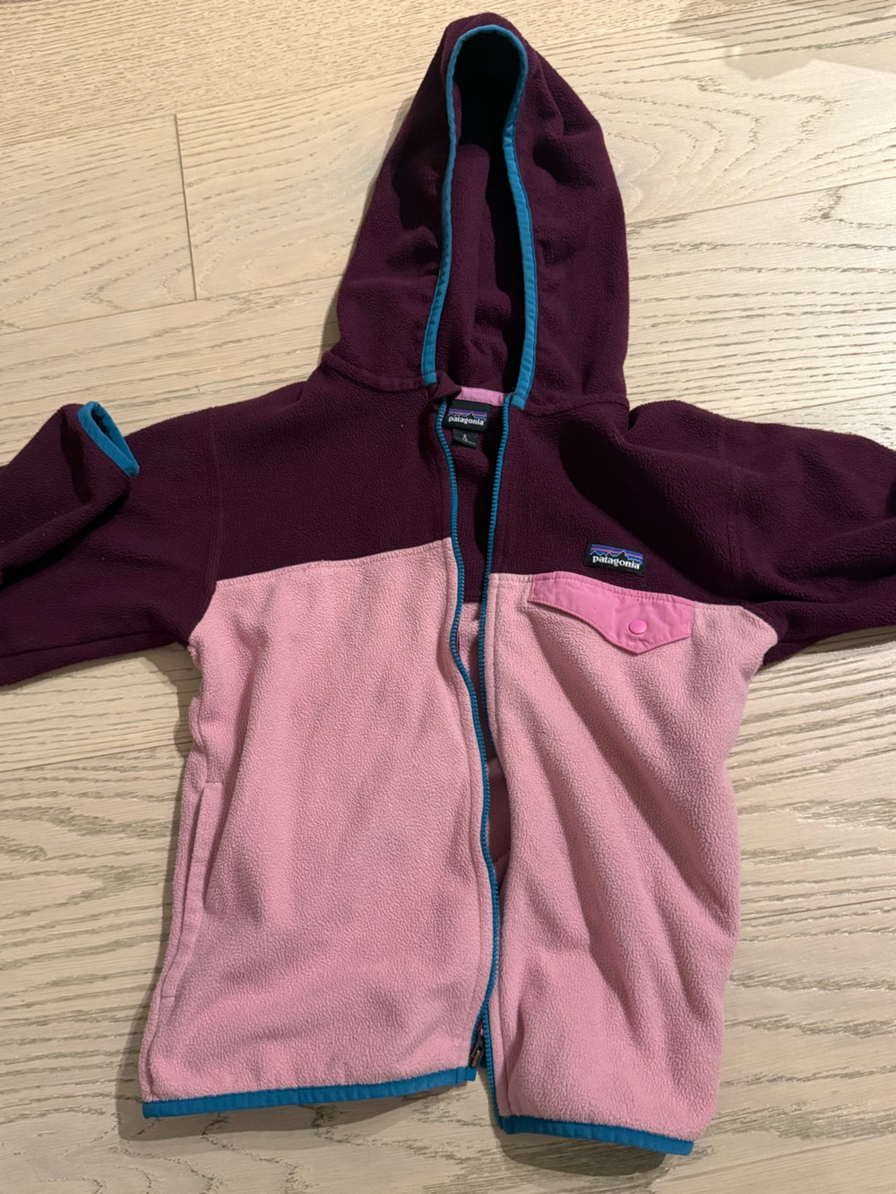Patagonia Kids Fleece Jacket in Burgundy with Pink Trim